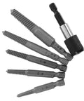 BESPORTBLE Heavy Duty Screw Extractor Kit With Hex Shank For Popping Out Broken Bolts And Damaged Screws Size #1 Through #5 Steel Construction Perfect For Home Repairs DIY Projects And Garage Jobs, five steel extractors with hex shank