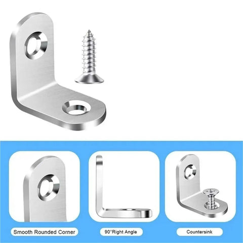 Rock Solid Stainless Steel L Shaped Corner Braces With Included Screws For Knockout Diy Furniture Assembly And Smooth Cabinet Reinforcement All Projects Every Single Day with screw and smooth rounded corner.