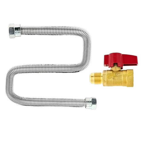 22 Inch Flexible Gas Connector Line Hook Up Kit With Shut Off Valve And Three Different Couplings For Natural Or Propane Appliance Plumbing That Is Super Durable, Easy To Install And Built To Last For Your Home Diy Projects, stainless steel hose