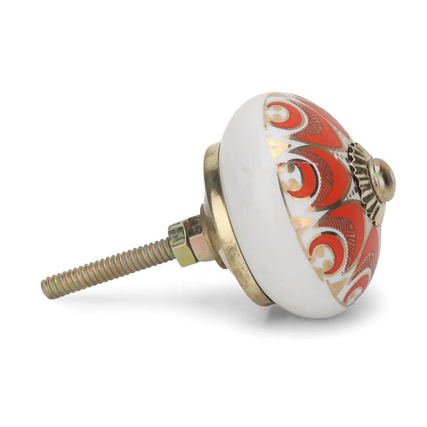 Handmade Ceramic Cabinet Knobs And Dresser Drawer Pulls Featuring Killer Gold Accents That Bring A Straight Up Farmhouse Vibe Perfect For Kitchens And Cabinetry Delivering A Serious Home Game Changer Pack Of Twenty, showing red gold design angle.