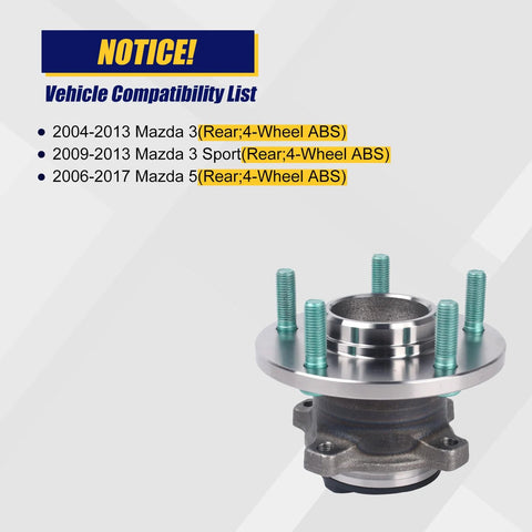 512347 rear wheel bearing hub assembly for Mazda 3/5 compatibility list with ABS