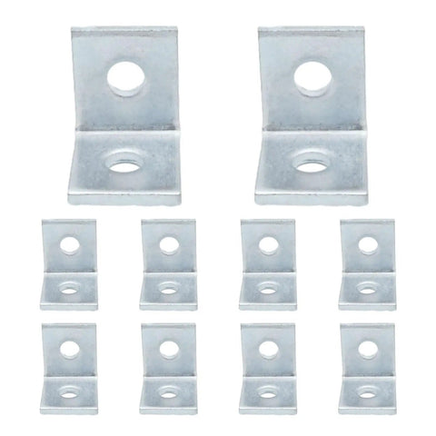 10 Pack 2 Hole L Shaped Connector Bracket For One Half Inch Bolts, 90 Degree Angle, Electrogalvanized Steel