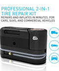 No Stress Flat Tire Rescue Kit With Built In 12V Air Compressor And Smart Sealant Pump for Cars SUVs And Electric Vehicles.