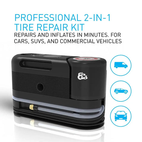No Stress Flat Tire Rescue Kit With Built In 12V Air Compressor And Smart Sealant Pump for Cars SUVs And Electric Vehicles.