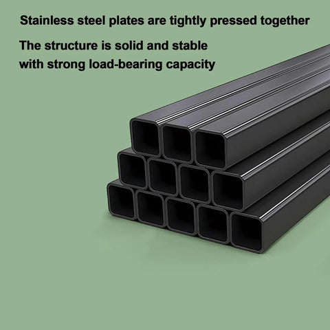 Stainless steel plates tightly pressed together for solid structure and strong load-bearing capacity. Ideal for various applications.