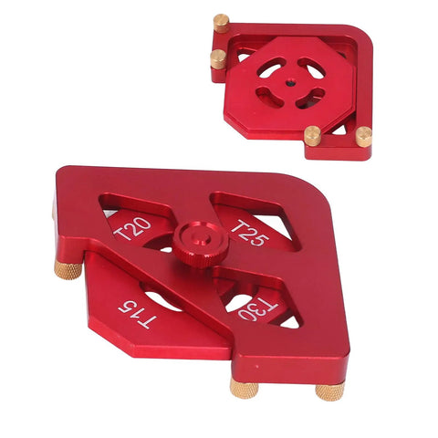 Heavy Duty Aluminum Corner Routing Guide Set Featuring Radius Template Kit with two red aluminum jigs for curved edge woodworking.