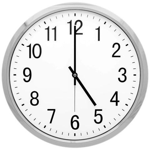 Wall clock displaying time with two piece high torque long shaft clock movements with five pairs of hands, DIY clock repair kit.