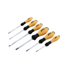 Six Piece Slotted And Phillips Screwdriver Set With ESD Safe Cushioned Grips, Through Hardened Tips, Chrome Finish, Durable For Fine Work Includes 3.0mm x 100mm, 4.0mm x 100mm, 5.5mm x 125mm, Phillips 0 x 60mm, 1 x 80mm, 2 x 100mm.