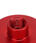 Close-up of red electroplated aluminum cap from Two Pack Red Front Fork Covers for Mountain and Road Bikes, emphasizing threaded design