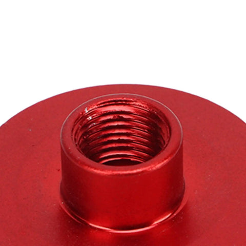 Close-up of red electroplated aluminum cap from Two Pack Red Front Fork Covers for Mountain and Road Bikes, emphasizing threaded design