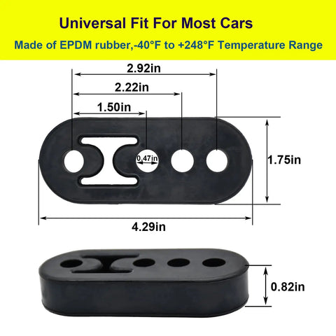 Rubber Exhaust Hanger Kit With 0.47 Inch Holes Adjustable Muffler Hangers For 2 Or 4 Hole Mounts showing dimensions