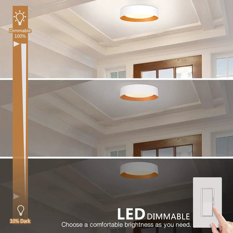Dope 16.5 Inch Dimmable LED Flush Mount Ceiling Light Matte White With Gold Interior 3000K Warm White 30W Modern Fixture For Closet Hallway Entryway Kitchen Living Room