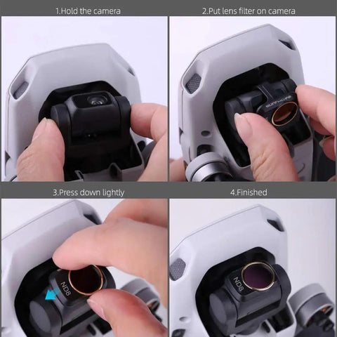 Steps to install Pro Grade Lens ND Filter Kit For Mini Drones, CPL And ND8 And ND16, Multi Coated 3 Pack, on mini drone camera