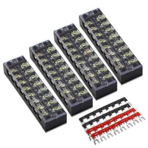 8 Position Dual Row Screw Terminal Strip Block Set With Cover For 600V 25A And 400V 25A Pre Insulated Barrier Terminals Black And Red Clean Neat Wiring For Battery And Electrical Projects