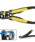 Compact ABS Cable Stripper Crimping And Cutting Tool Easy Grip Ergonomic Handle shown with yellow grips for wire prep.
