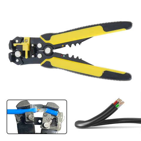 Compact ABS Cable Stripper Crimping And Cutting Tool Easy Grip Ergonomic Handle shown with yellow grips for wire prep.