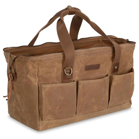Heavy Duty 18 Inch Waxed Canvas Tool Bag With 12 Spacious Pockets Large Zippered Organizer Built Tough For The Daily Grind Soft Grip Handle Portable Workhorse For Tradesmen