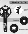 Mountain Bike Crankset 170mm Square Taper 104 BCD 30T Narrow Wide Chainring details and features.