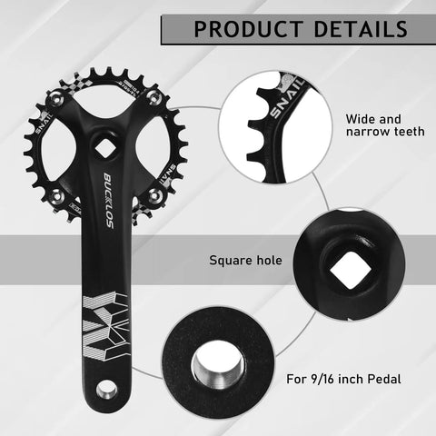 Mountain Bike Crankset 170mm Square Taper 104 BCD 30T Narrow Wide Chainring details and features.