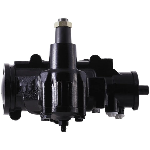 Heavy Duty Power Steering Gear For 1999 To 2007 Chevrolet And GMC 4WD 6.0 Liter with black casing and threaded fittings.