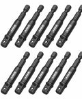Impact Socket Adapter Set Turns Drill Drivers Into High Speed Socket Drivers With One Half Inch Drive Three Inch Long Ten Piece Hex Shank For Extra Reach And Big Power displayed