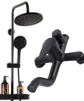 CUTPOIY Matte Black Exposed Shower System Wall Mounted 3 Function Shower Fixtures with handheld and fixed showerhead.