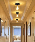 Industrial Ceiling Light Fixture With Seeded Glass Shade Semi Flush Mount Black Base For Dining Room Bedroom Hallway Entryway