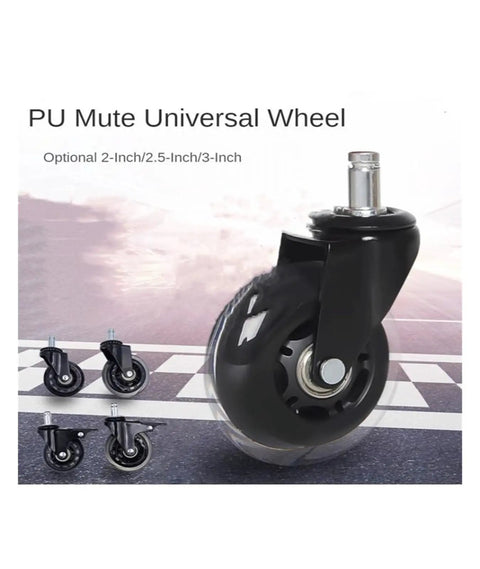 Five Piece Lot Transparent Wheel Brake Chair Casters For Office Furniture In Two Inch Two Point Five Inch Or Three Inch Sizes With Universal Ten And Eleven Millimeter Stem And PU Wheels