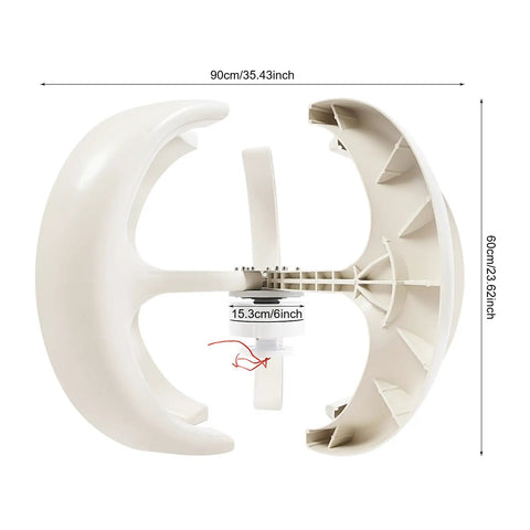 High Efficiency 600W 12V Wind Turbine Kit with 5 Blade Vertical Axis Windmill dimensions shown