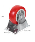 Six Pack Of Two Inch Rigid Rubber Casters With Steel Mounting Plate Heavy Duty Silent Rolling Wheels For Furniture Cart Workbench Smooth No Sweat Installation Process, red caster with steel plate dimensions shown.
