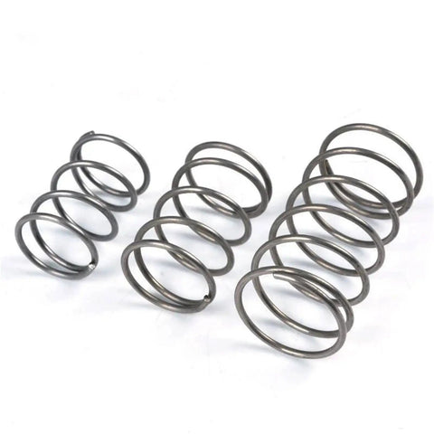 Ten Pack Cylindroid Helical Return Coil Springs 15mm Outer Diameter By 1.0mm Wire Gauge for heavy duty machinery, displayed in varying sizes.