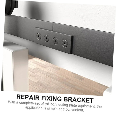 Heavy Duty Track Connecting Brace Set For Barn Door Flat Track Bracket Connector With Carbon Steel Mending Plates And Sturdy Screws Built Tough For Smooth Sliding Doors installed view on wall