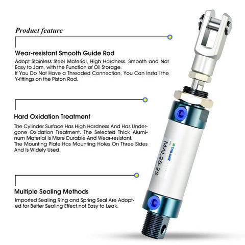 Image of Pneumatic Air Cylinder 25mm Bore 25mm Stroke Double Acting With Y Connector And Two 6mm Fittings MAL25x25 Aluminum Body