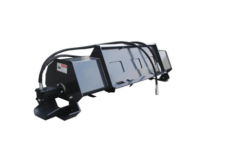 Side view of Beefy 72 Inch Rotary Tiller For Skid Steer Hydraulic Attachments, heavy-duty design for efficient soil preparation.