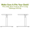 No Sweat Heavy Duty Pull Out Under Desk Drawer, Slick Low Profile Desk Organizer And Commercial Grade Steel Storage Bin, Slides Right Into 30 Inch Deep Adjustable Desks, Office Setup fitting guide image showing T-Leg and C-Leg compatibility.