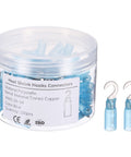 Top Shelf 100 Piece Heat Shrink Hook Terminals Connectors For 14 16 Awg Cables Blue Insulated Crimp Lugs in container.