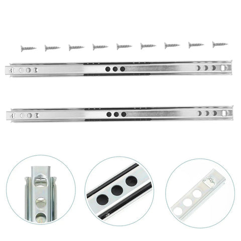 17mm Wide Two Way Drawer Slide Rail 342mm Length with steel ball bearing slides, screws included, close-up detail view