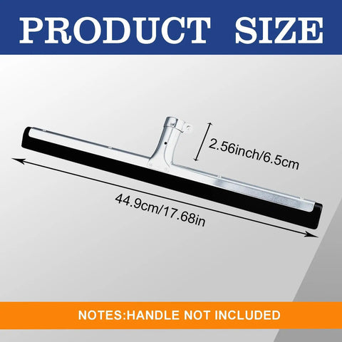Six Pack 18 Inch Double Foam Floor Squeegee with stainless steel frame shown on size chart.