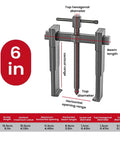Best 2 Jaw Bearing Puller Kit With Low Profile Design Fits Tight Gaps To Scoop Bad Bearings Out Fast Safely For Home Garage Builds Or Pro Shop Jobs Using Heavy Duty Steel Build For Reliable Work When Fixing Vehicles Everywhere You Hit The Road. 6in steel bearing puller with size chart