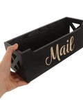 Wood Wall Mount Mail Organizer Keeps Envelopes Bills Letters And Cards Neatly In One Sweet Spot Ideal Home Office Storage Eleven Point Zero Two By Three Point Nine Four Inches Modern Minimalist Desk Box held in hand.