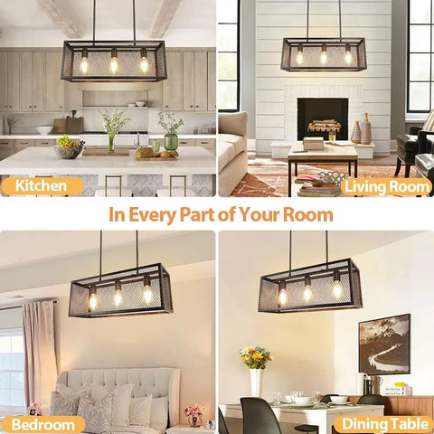 Black Lantern Pendant Light Fixture With Adjustable Cord For Foyer Kitchen Island Bar Rustic Farmhouse Chandelier Open Air Metal Cage Frame One Light Design in different rooms.