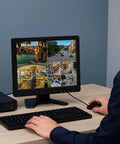 15 Inch CCTV Monitor With BNC VGA HDMI AV Inputs, 4:3 1024x768 HD Display, USB Drive Player, monitoring security footage on desk