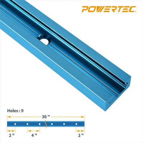 Two 36-Inch Universal T-Track Set With Intersection Kit, Double-Cut Profile, and Pre-Drilled Mounting Holes displayed in blue aluminum.