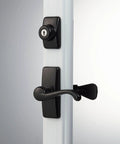 GL Door Lever Set With Keyed Deadbolt Lock For Storm And Screen Doors Black 4 Piece Upgrade visible on white door frame