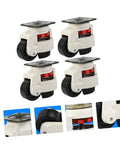 Rock Solid Heavy Duty Leveling Casters With Adjustable Support Feet And Universal Swivel Transport Wheels crafted for workbenches, featuring durable wheels and mounting plates.