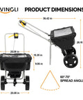 70 Lb Fertilizer Spreader With 15 Adjustable Drop Rate dimensions, showing 36.42x20.08x28.15 inches, black hopper with wheels