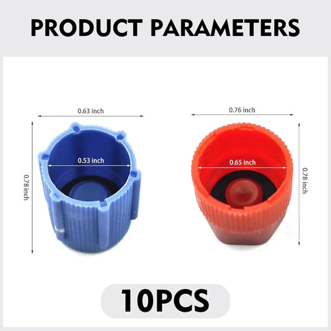 Must Have AC Service Port Caps 10 Pack For R134a Auto Air Conditioning System Maintenance With 13mm Blue and 16mm Red Caps