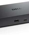 Thunderbolt 5 Smart Dock With 300w Pd Powers Quad 4k 60hz Screens Includes Hdmi And Displayport Cables A sleek black desk hub with connectivity ports.