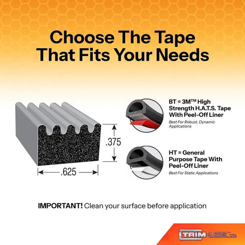Ribbed EPDM Closed-Cell Sponge HT PSA Rubber Seal 0.375 In High By 0.625 In Wide featuring tape options and installation tips