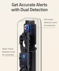 Dual Camera Video Doorbell 2K HD Wireless Battery Powered with HomeBase showing radar and PIR motion detection inside view